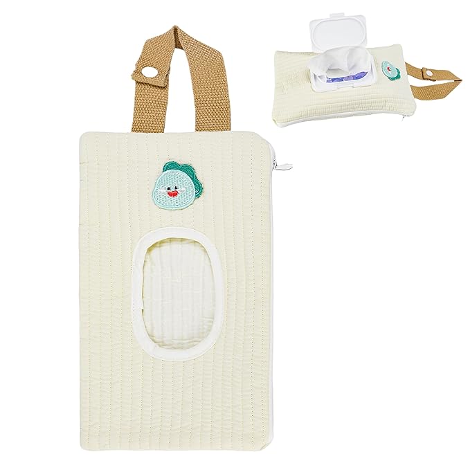 Quilted Baby Wipe Holder Floral Diaper Pouch Portable Quilted Wipes Bag for Car, Stroller