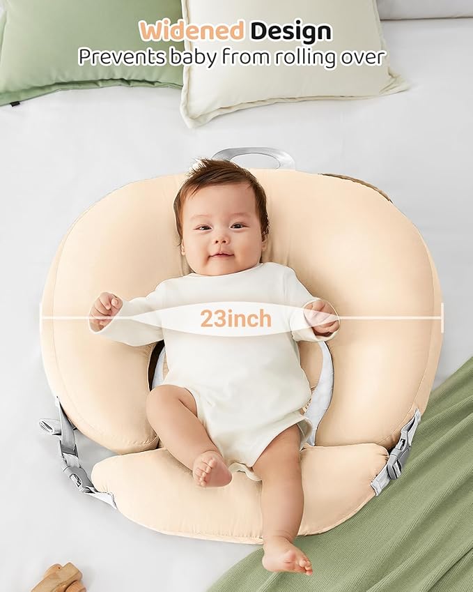 Nursing Pillow for Breastfeeding, 3-in-1 Detachable Baby Feeding Pillow with Removable Support Cushions, Gentle Elevation for Reducing Spit-Up & Gas, Breathable Washable Cover (Yellow)