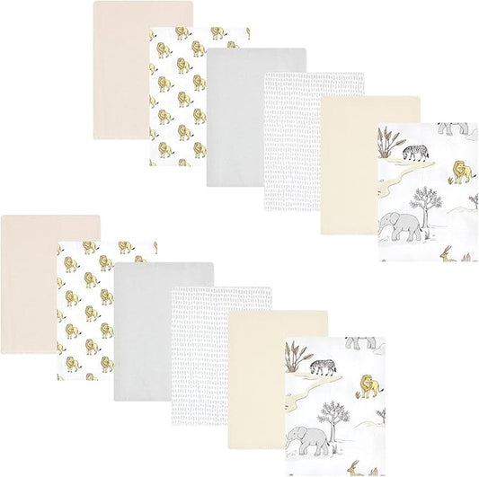 Hudson Baby Unisex Baby Cotton Flannel Burp Cloths Bundle, Neutral Safari World, One Size