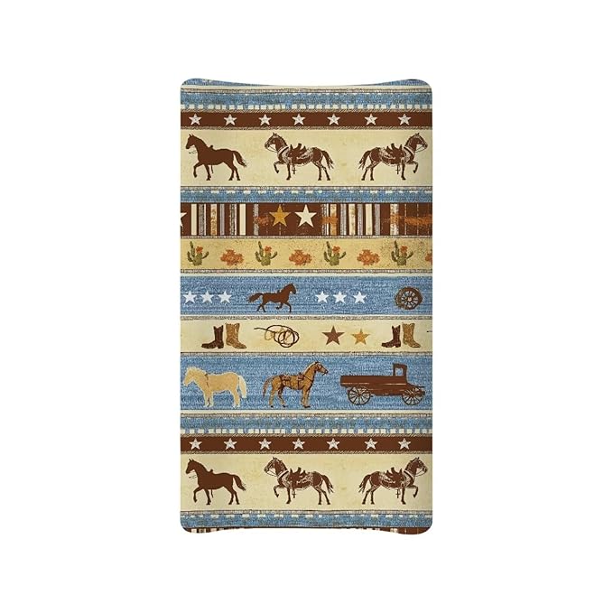 Western Cowboy Horse Changing Pad Cover for Baby Girls Boys, Baby Nursery Diaper Changing Mat Sheets Fit for 32"x16" Changing Table Covers Removable Soft Washable