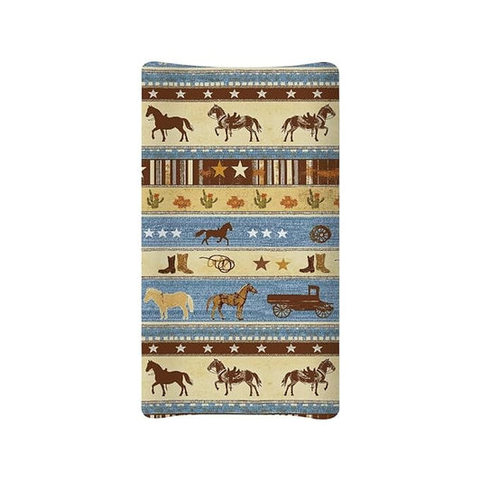 Western Cowboy Horse Changing Pad Cover for Baby Girls Boys, Baby Nursery Diaper Changing Mat Sheets Fit for 32"x16" Changing Table Covers Removable Soft Washable