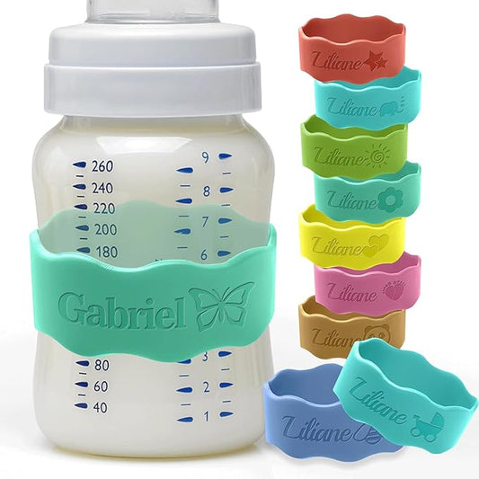 Personalized Baby Bottle Labels for Daycare Custom Silicone Water Bottle Bands Engraved Customized Reusable Name Straps for Kids Girl Boy Baby Shower Gifts Turquoise