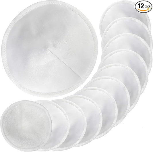 Pinowu Nursing Breast Pads with Laundry Bag (12pcs) - Contoured Breastfeeding Nipple Pad (Pastel Touch, 4.5 inch)