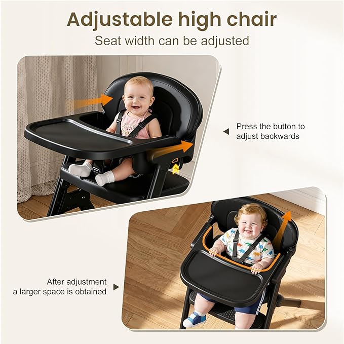 High Chairs for Babies and Toddlers, Baby High Chair Adjustable Height, Dining Chair with Removable Tray, Ergonomic Toddler Feeding Seat, Sturdy & Durable Construction, Black