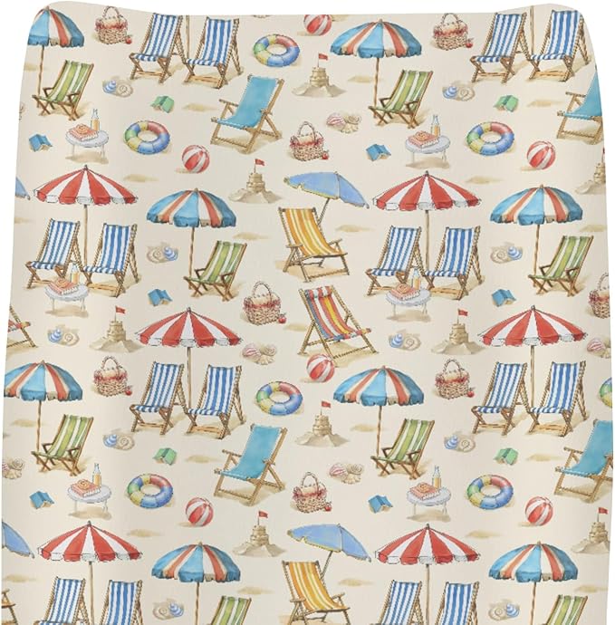 Fun Beach Days Changing Pad Covers for Baby Girls Boys Umbrella Beach Balls Summer Fitted Change Table Pad Covers Mats Seaside Coastal Soft Diaper Changing Pad Sheets 32''×16''