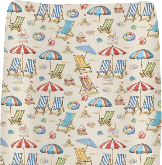 Fun Beach Days Changing Pad Covers for Baby Girls Boys Umbrella Beach Balls Summer Fitted Change Table Pad Covers Mats Seaside Coastal Soft Diaper Changing Pad Sheets 32''×16''