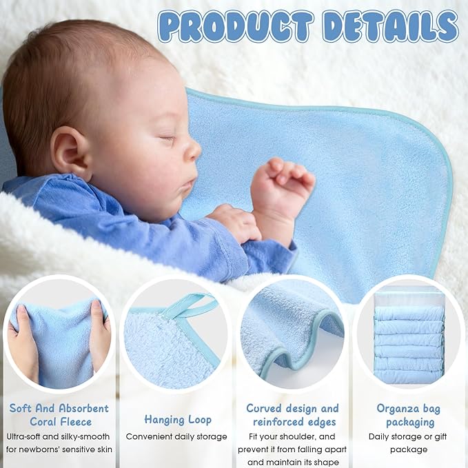 Hahafelt 6 Pack Blue Baby Burp Cloths for Boys and Girls Coral Fleece 20 x 10 Inch Super Soft Burp Cloths with Organza Bag for Newborn Sensitive Skin Essential