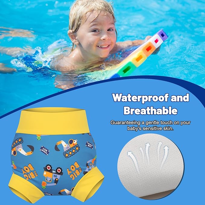 MOEMOE Baby Reusable Swim Diapers 3Pcs Comfortable Waterproof Baby Swim Diapers for Boys Swim Lesson 2T