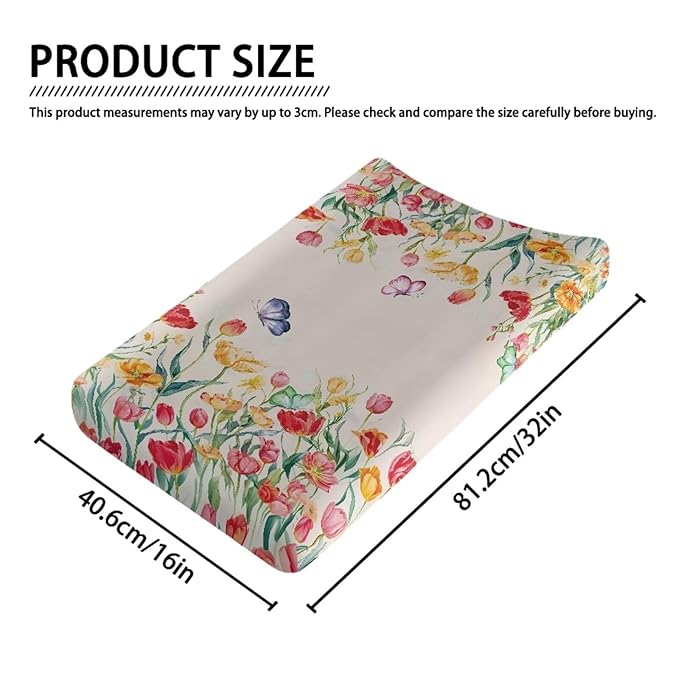 Butterflies Flower Changing Pad Cover for Baby Girls Boys Comfort Diaper Change Table Pad Covers Soft Changing Pad Sheets