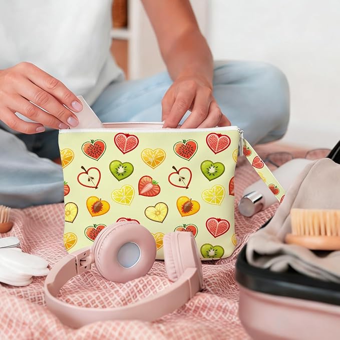 IAXIC Wet Dry Bag, Wet Bag for Swimsuit, Diaper Sunscreen Large Zipper Pouch Waterproof Pouch, Beach Bags for Women, Heart Shaped Fruit Pattern, Gifts for Ladies Girls Friends Colleagues and Sisters