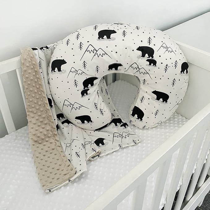 OWLOWLA Nursing Pillow Cover, Breastfeeding Pillow Slipcover Fits Nursing Pillow for Baby Boy Girl(Bear)