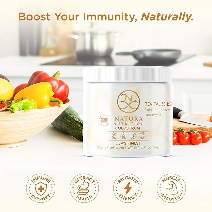 Natura Bovine Colostrum Powder – 100% Pure, First Milking – 25% All-Natural IgG – Grass-Fed & Pasture-Raised – Gut, Immune & Recovery Support – Additive-Free – 30 Servings – USA Sourced