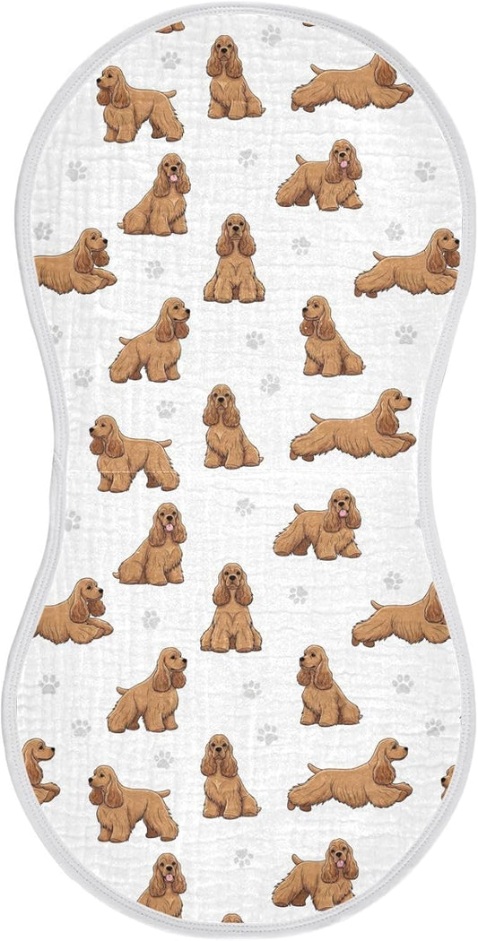 1 Pack Muslin Burp Cloths American Cocker Dogs White Cotton Baby Burp Cloths Ultra Absorbent Soft Thick Burping Cloth for Newborn Must Haves 22x11 Inch