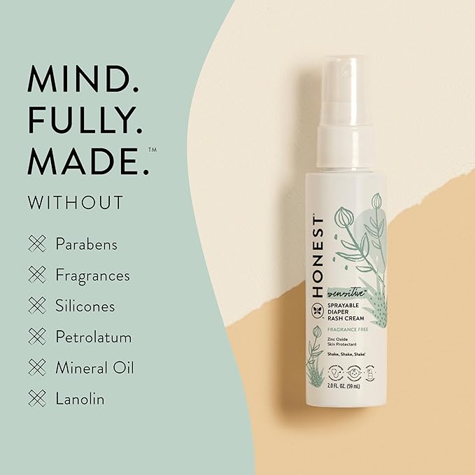 The Honest Company Diaper Rash Cream Spray + Soothing Baby Bottom Wash Bundle | Hypoallergenic, Naturally Derived, Non-Irritating, Cruelty Free | 2 fl oz, 5 fl oz