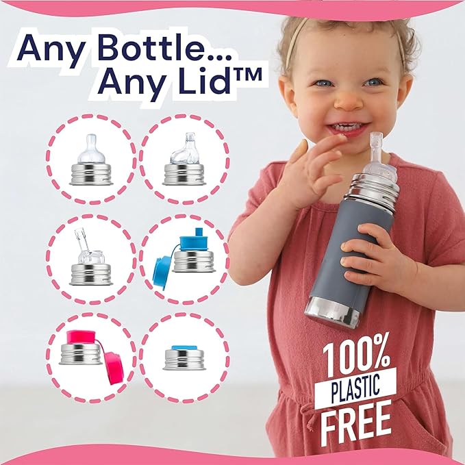 Pura Toddler Kid Straw Bottle - 11oz Stainless Steel, Plastic-Free, MadeSafe, Mint, Silicone Straw