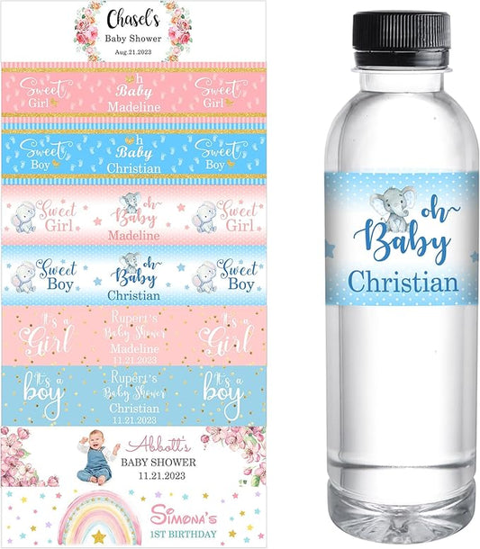 Personalized Water Bottle Labels for Baby Shower Custom Baby Shower Labels with Name for Water Bottle Stickers Waterproof Printable Photo Bottle Labels Gifts 50 Pcs