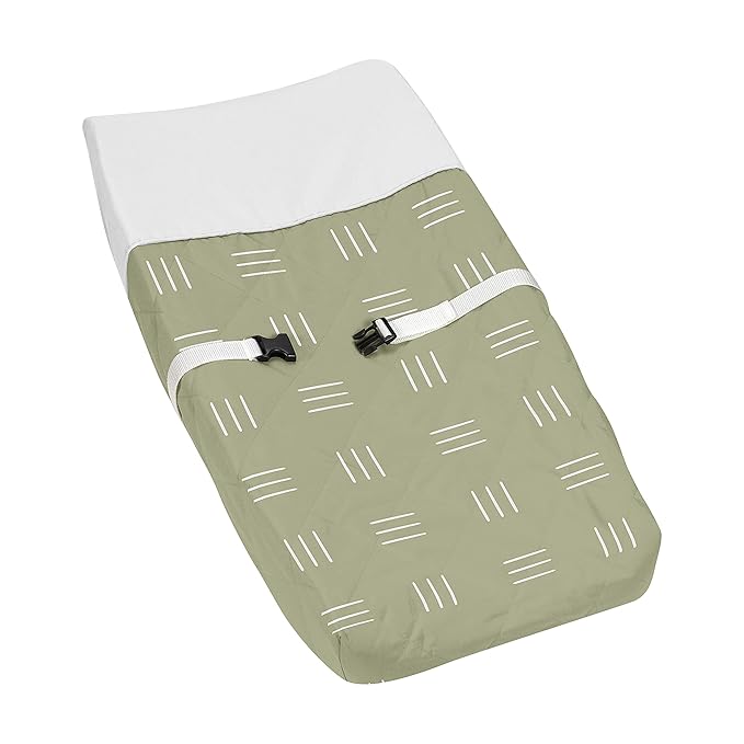 Sweet Jojo Designs Sage Green Boho Mudcloth Boy or Girl Baby Nursery Changing Pad Cover - White Bohemian Woodland Tribal Southwest Mud Cloth Hatch Gender Neutral Triple Line