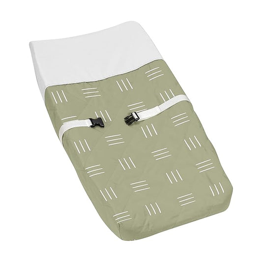 Sweet Jojo Designs Sage Green Boho Mudcloth Boy or Girl Baby Nursery Changing Pad Cover - White Bohemian Woodland Tribal Southwest Mud Cloth Hatch Gender Neutral Triple Line