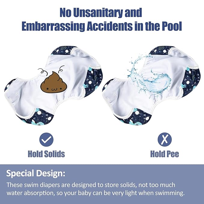wegreeco Baby & Toddler Snap One Size Adjustable Reusable Baby Swim Diaper (Dinosaurs, Small, 3 Pack)