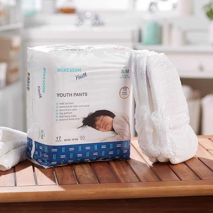 McKesson Youth Training Pants, Overnight Disposable Pull Up Diapers, Absorbent 12 Hour Leak Protection with Leg Gathers and Tear-Away Sides, for Boys or Girls (White, 1198054CSdisc, 68, Count)
