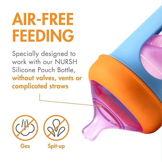Boon Nursh Food-Grade Silicone Baby Bottle Nipples - Fast Flow - Baby Bottle-Feeding Supplies Fits All Boon Nursh Bottles - Colorblock - 3 Count - Ages 6 Months and Up