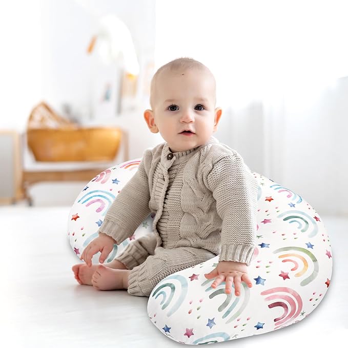 Nursing Pillow Cover, Breastfeeding Pillow Cover for Baby Girls Boys, Soft Stretchy Nursing Pillowcase for Infant Newborn, Removable Slipcover for Nursing Pillows, RainbowStar(Only Cover)