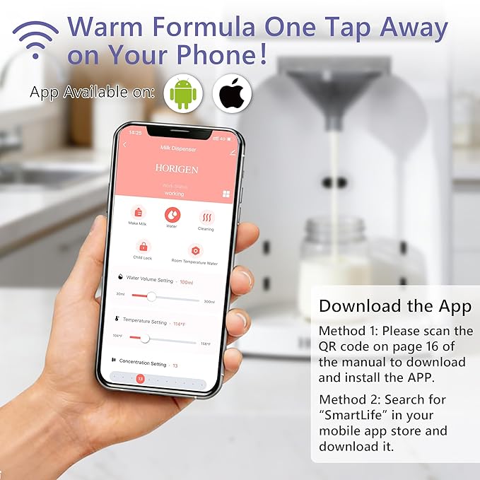 Horigen Baby Formula Dispenser Formula Maker - Advanced WiFi Bottle Maker Formula Machine with Automatic Mix & Clean, Instant Warm Water, Fast Milk Make with Accurate Dispensing & Temperature Control