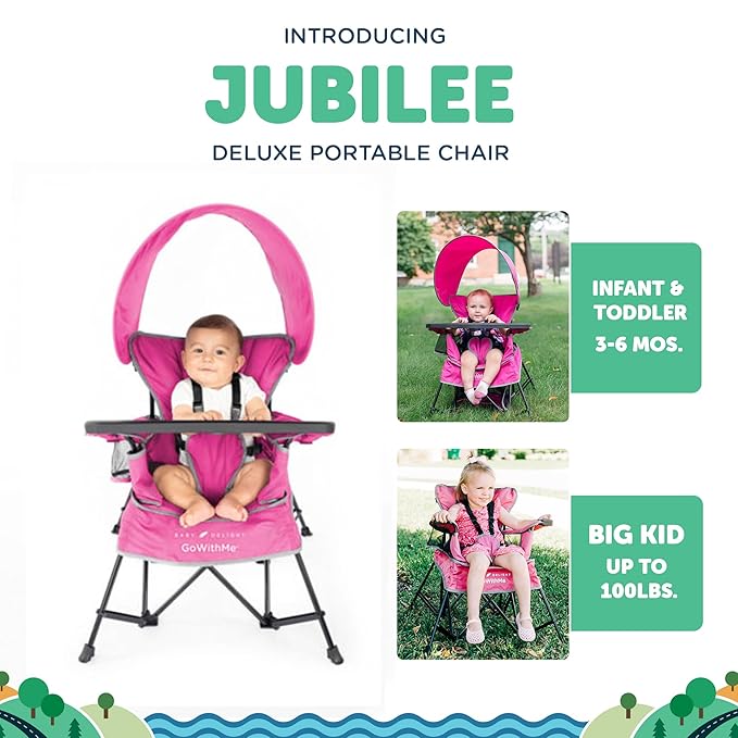 Baby Delight Go with Me Jubilee Deluxe Portable Chair | Indoor and Outdoor | Sun Canopy | Pink