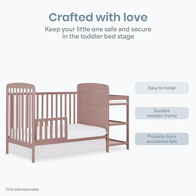 Dream On Me Toddler Guard Rail for Convertible Crib, Solid Wood Bed Rail for Toddler Bed Conversion, Brown Sugar