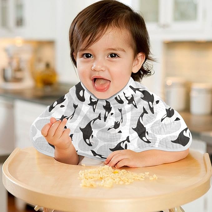 Muslin Burp Cloths for Baby Boys and Girls - 2-Pack Ultra Absorbent Killer Whale Orca Muslin Washcloths, Newborn Towel, Milk Spit Up Rags, Burp Cloth Bibs for Unisex, 22 x 11 Inch