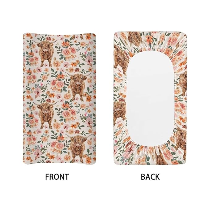 ZDCUSTOM Floral Yak Print Changing Pad Cover Changing Table Cover Soft Changing Pad Sheets Cradle Mattress Sheets Safe and Snug