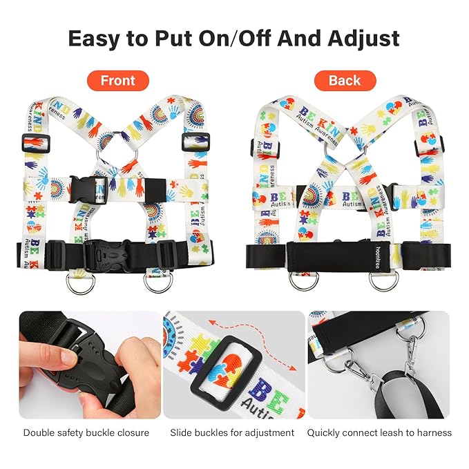 Safety Walking Harness and Leash for Autism & Special Needs Kids Ages 6-12 with Easy-Adjust Tether + Emergency Grab Handle for Wandering Prevention & Calm Outdoor Adventures