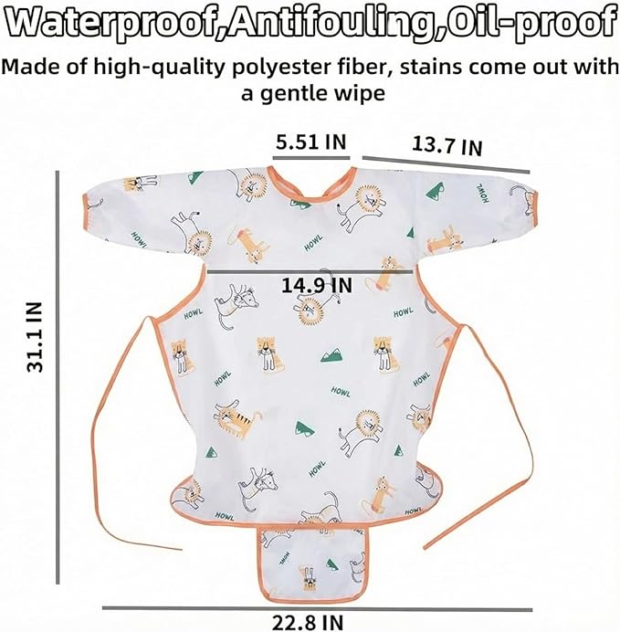 MOTEERLLU Coverall Baby Feeding Bib for Eating,Long Sleeves Bib Attaches to Highchair and Table,Weaning Bibs