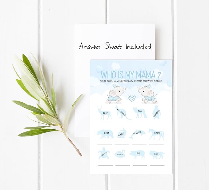 Pack of 50, Boy/Girl Baby Shower Party Collection, Who Is My Mama? Baby Shower Party Games, Activities, Decorations, Baby Elephant Theme Party Supplies