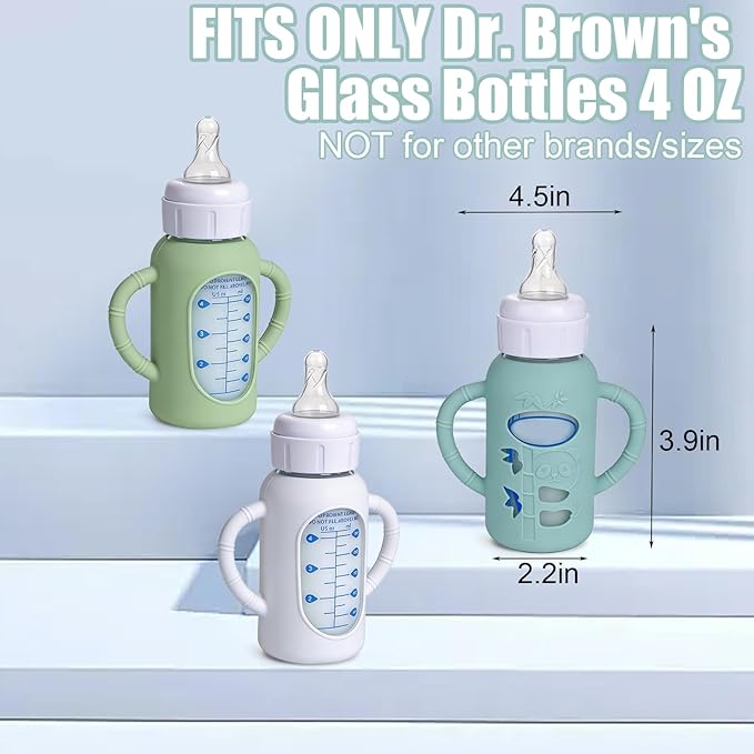 3 Pack Silicone Sleeves for Dr. Brown's Glass Bottles 4 OZ - Anti Breakage Baby Bottle Holder, Compatible with Dr. Brown's Glass Bottles for Babies with Handle(Not Compatible with Other Products)