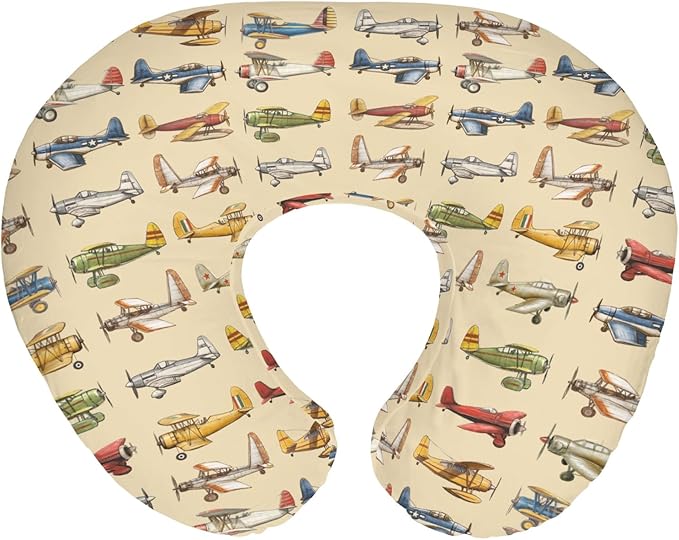 Airplanes Vintage Models Aircraft Nursing Pillow Covers for Boy Girl Antiqued Planes Nursing Pillow Slipcovers for Breastfeeding Pillows Retro Planes Soft Stretchy Removable Covers for Newborn Infant