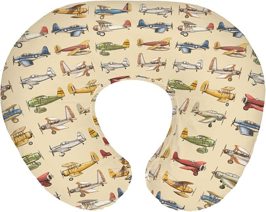 Airplanes Vintage Models Aircraft Nursing Pillow Covers for Boy Girl Antiqued Planes Nursing Pillow Slipcovers for Breastfeeding Pillows Retro Planes Soft Stretchy Removable Covers for Newborn Infant