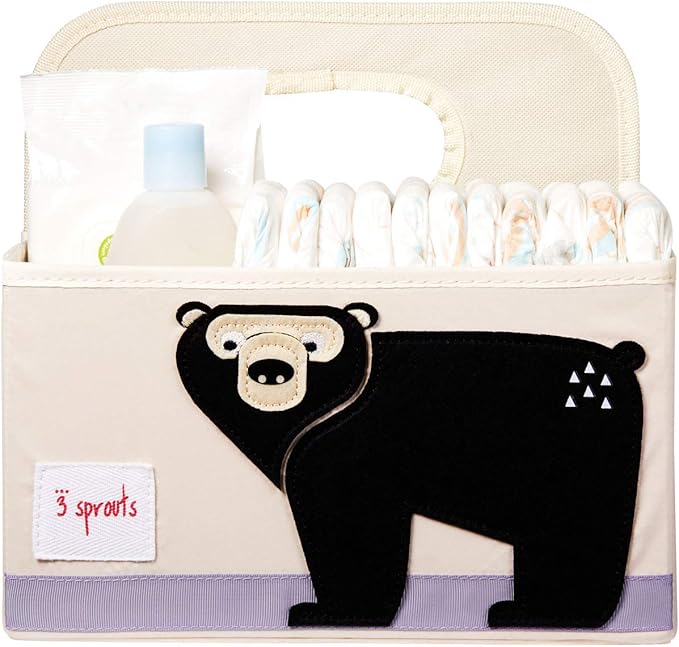 3 Sprouts Baby Diaper Caddy, Organizer Basket for Nursery, Bear