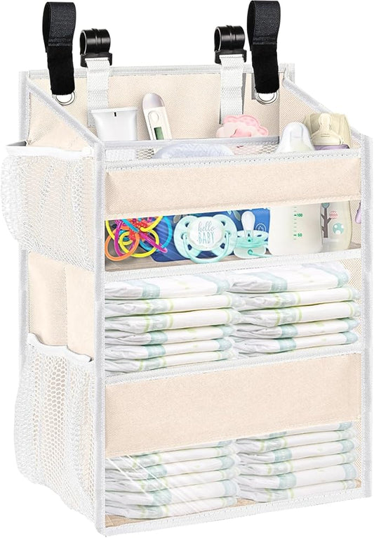 Ofiray-home Hanging Diaper Organizer for Changing Table,Cribs,Car,Playard or Wall & Nursery Organization - Spacious & Durable 2-Tier Diaper Organizer- Hold 90+ Diapers, Won't Deform, Beige