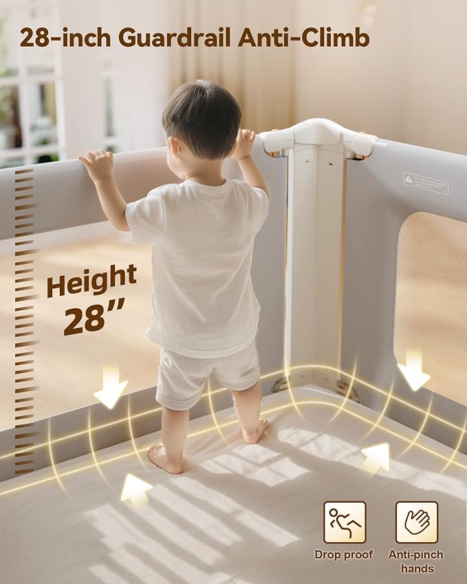 Bed Rails for Toddlers 3 Pack, Thickened & Reinforced Baby Rail Guard with No-Nail Design, Height Adjustable Toddler Rails for King Size, Kids Safety Bed Side Rails,Grey (74.8x78.7x78.7in)