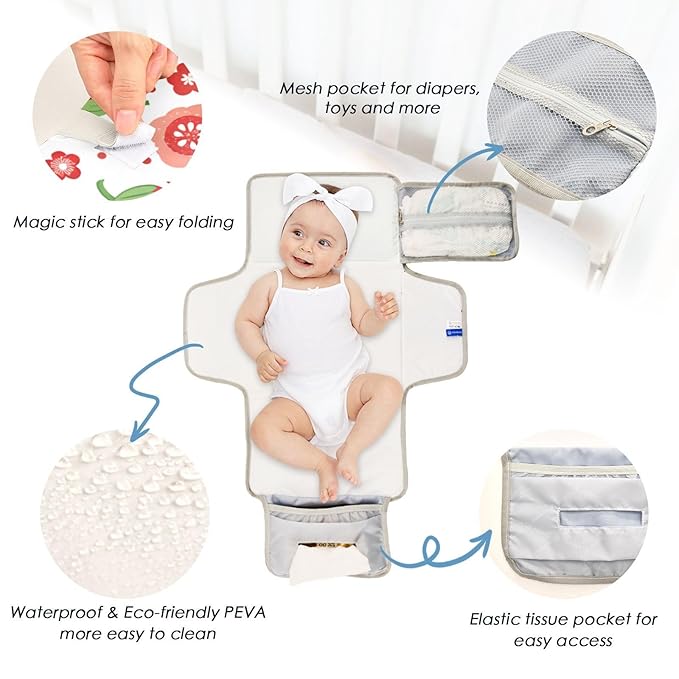 Portable Changing Pad for Baby - Strawberry Waterproof Diaper Changing Mat Travel Changing Pad with Built-in Pillow - Shower Gift for Baby