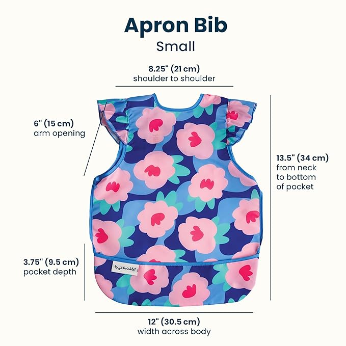 Tiny Twinkle Mess Proof Baby Bib for Girls | Waterproof Toddler Bib for Eating | Baby Apron for Feeding | Machine Washable | Perfect Shower Gift (Floral Blue, 6–24M)