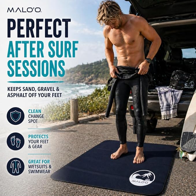 Malo’o Changing Mat – 4mm Neoprene Waterproof Surf Changing Mat, 36” x 30” Portable Wetsuit Changing Pad with Mesh Storage Bag, Quick-Dry Outdoor Mat for Beach, Camping, Van Life & Travel