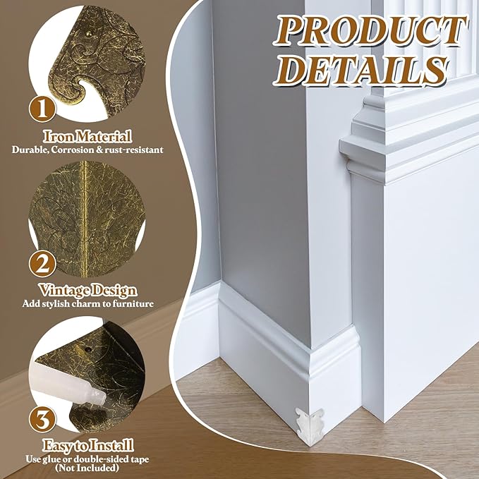 uxcell 10 Pcs Baseboard Corner Protectors, Skirting Board Corner Protector Vintage Metal Edge Cover with Screws for Furniture Table Cabinet Drawer, Bronze