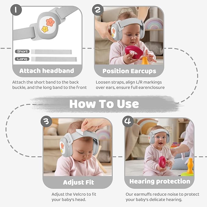 YomauiYee Baby Earmuffs,Infant Noise Cancelling Headphones with Star Pattern, Infant Ear Protection for Toddler 0-48 Months,Baby Travel Essentials for Airplane/Improves Sleep