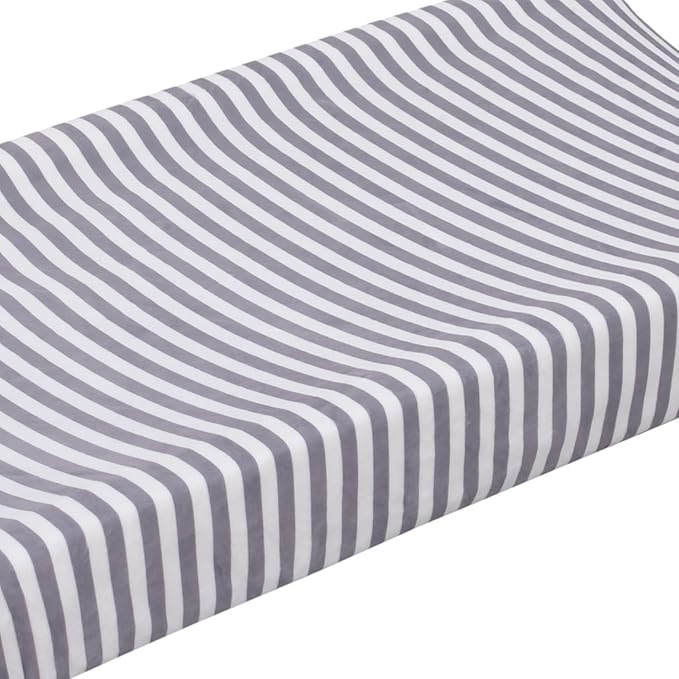 Little Love by NoJo Roarsome Lion - Grey, White Stripe Plush Changing Pad Cover with Yellow Lion Applique, Grey, White, Yellow