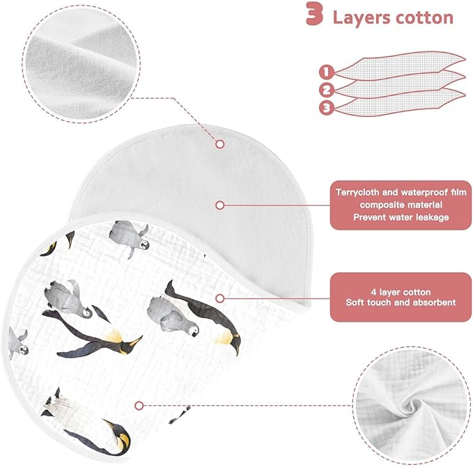 Emperor Penguins Pattern Muslin Burp Cloths for Baby 1 Pack 100% Cotton Baby Washcloths Bibs for Boy Girl