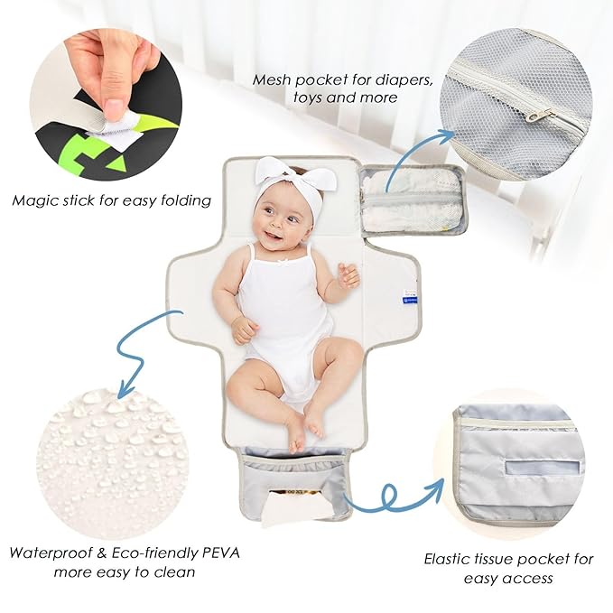 Colorful Pumpkins Halloween Portable Changing Pad for Unisex Baby Toddler Foldable Baby Changing Mat with Pillow & Shoulder Strap Travel Changing Station for Traveling Hiking Gift