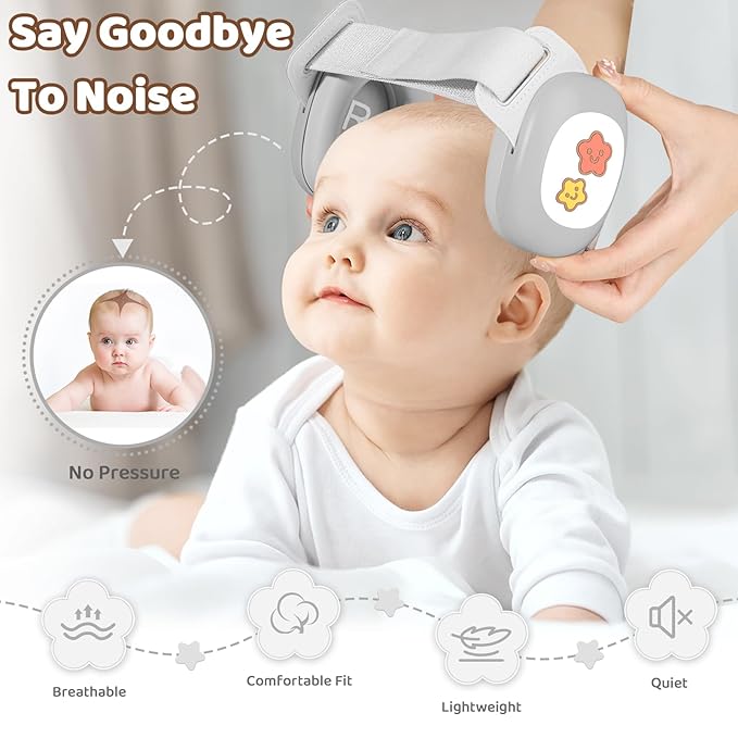 YomauiYee Baby Earmuffs,Infant Noise Cancelling Headphones with Star Pattern, Infant Ear Protection for Toddler 0-48 Months,Baby Travel Essentials for Airplane/Improves Sleep