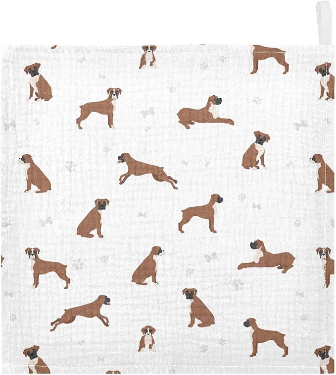 vvfelixl Baby Cotton Washcloths Boxer Dog Infants Bath Towel for Unisex Puppy Face Towels for Newborn, Natural Baby Wipes Delicate Skin, 11.8 X 11.8 inch, one sizex5